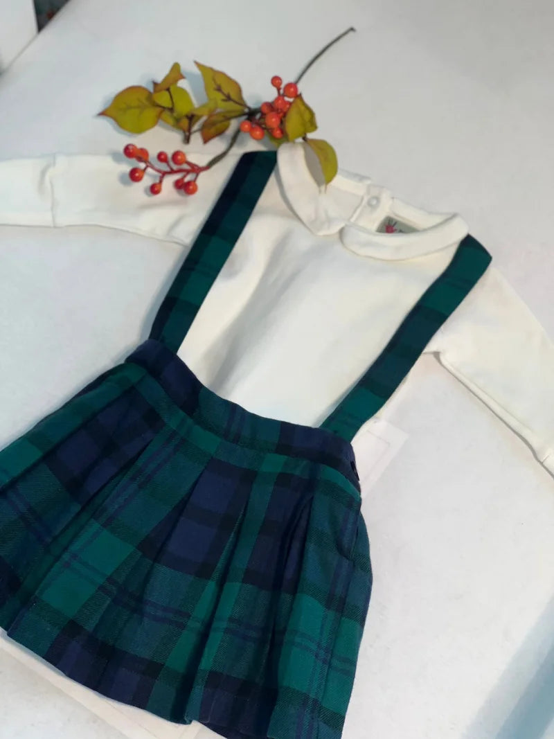 Green plaid clearance skirt with suspenders