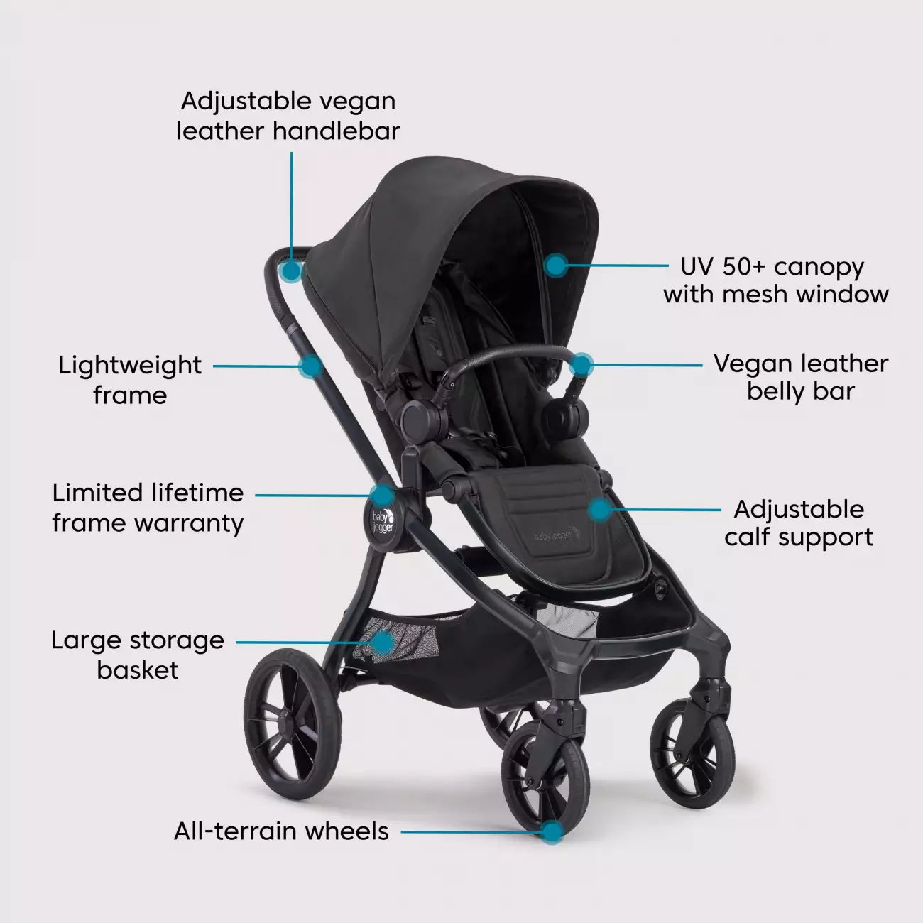 Baby Jogger City Sights Bundle - Rich Black (stroller + carrycot + weather shield + b.bar)