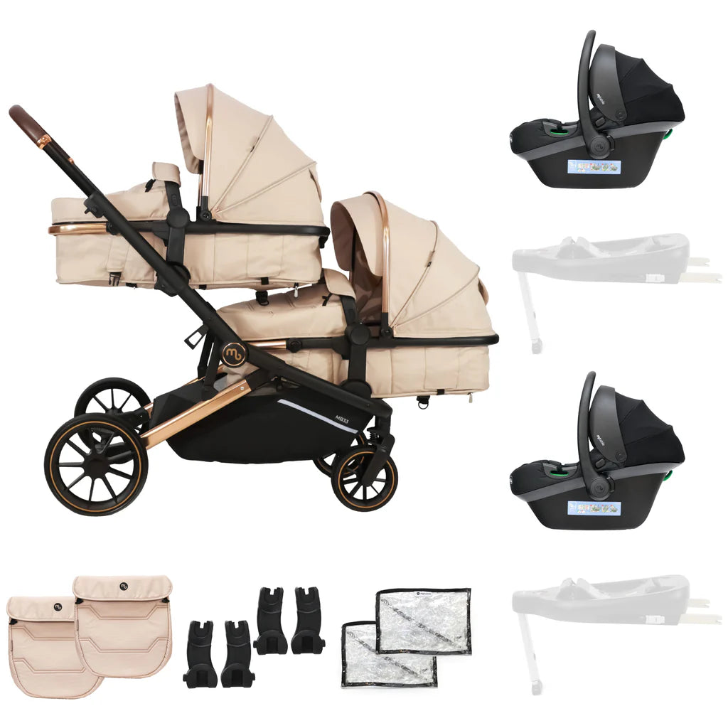 My Babiie MB33 Tandem Pushchair with 2 Infant Carriers - Giraffe