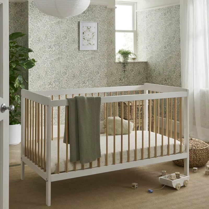 CuddleCo Nola 3pc Set Changer, Cot Bed and Clothes Rail - White & Natural