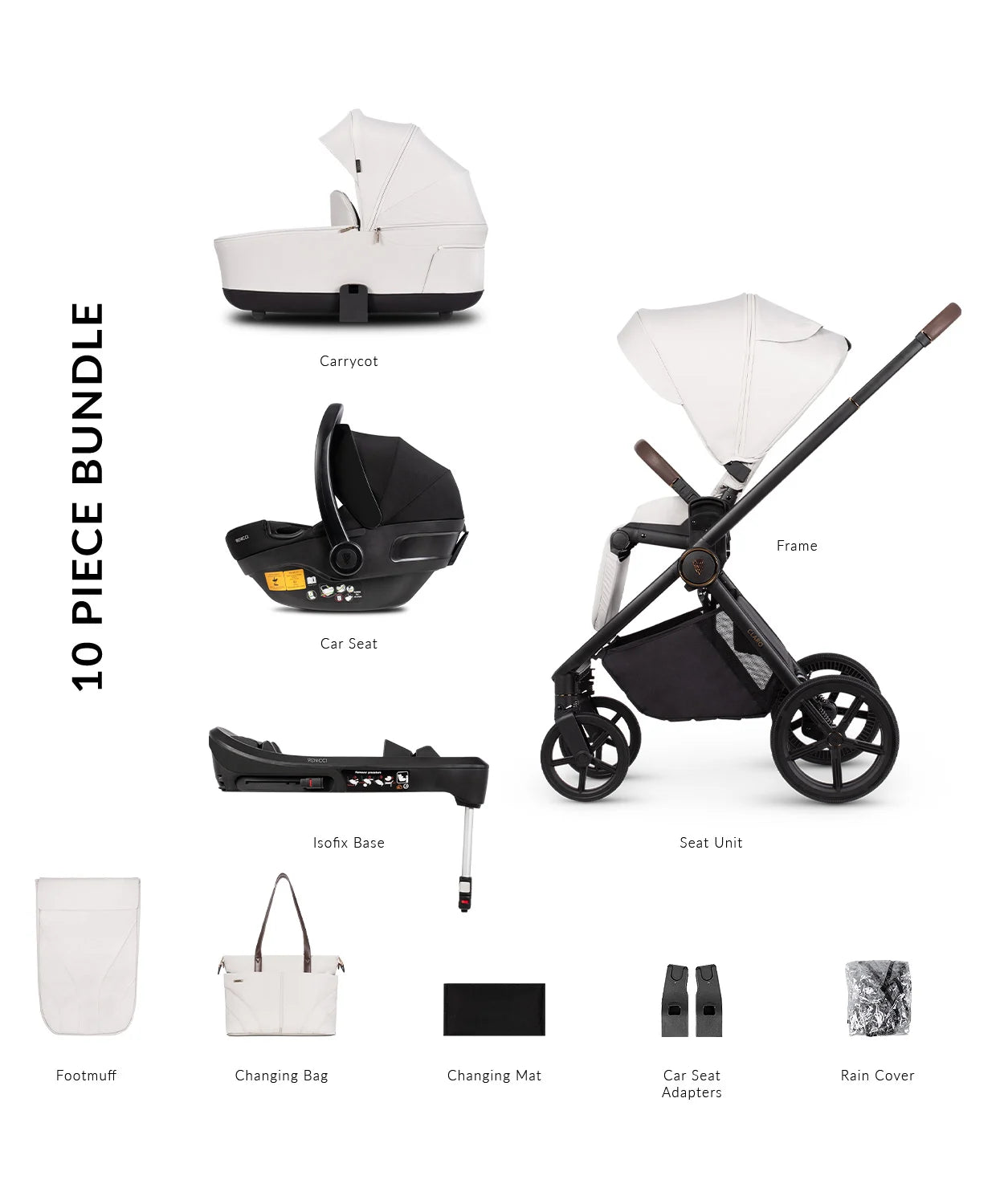 Venicci Claro Travel System- Vanilla 10 Piece Bundle