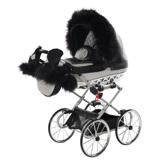 Junama Handcraft Glitter Black Silver Dolls Pram