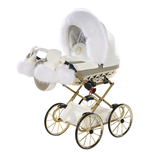 Junama Handcraft Glitter White Gold Dolls Pram