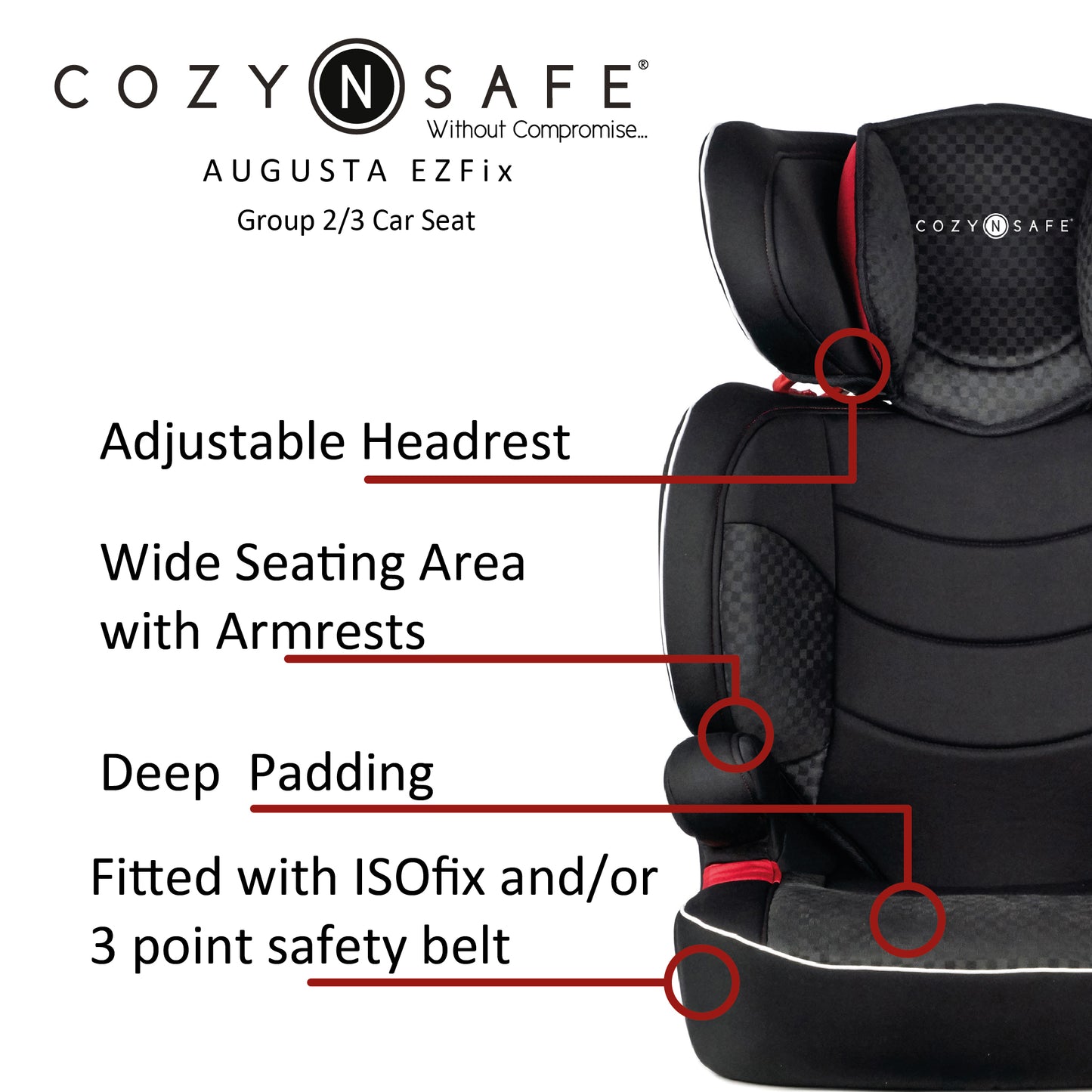 Augusta EZFix Group 2/3 Child Car Seat - Black/Red