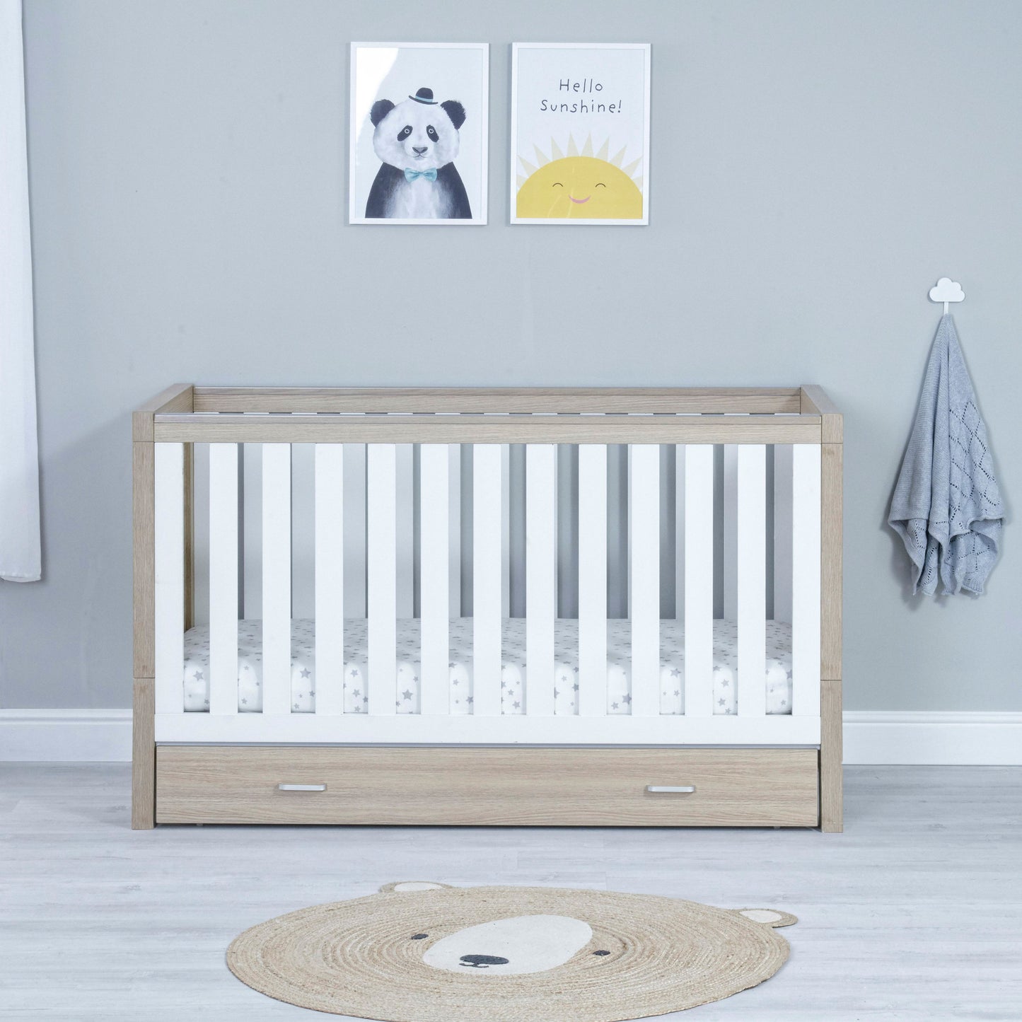 Luno Cot Bed With Drawer - Oak White